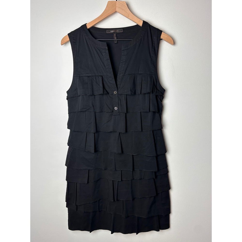 BCBGMAXAZRIA Black Sleeveless Ruffle Tiered Mini‎ Dress Size Small